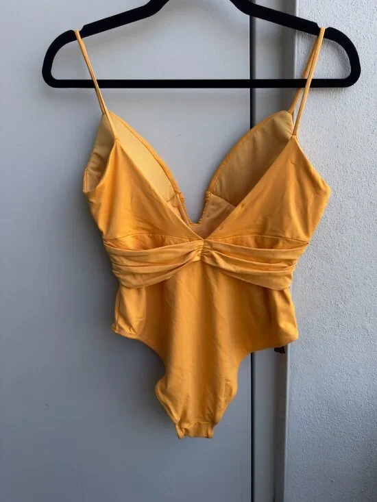 ZARA BRIGHT YELLOW/ORANGE RUCHED SWIMSUIT - Picture 5 of 6